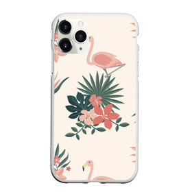 Чехол для iPhone 11 Pro матовый с принтом Розовый фламинго и цветы , Силикон |  | animal | bird | flamingo | pink | pnik flamingo | животные | папоротник | птицы | розовый | розовый фламинго | фламинго | цветы
