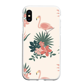 Чехол для iPhone XS Max матовый с принтом Розовый фламинго и цветы , Силикон | Область печати: задняя сторона чехла, без боковых панелей | Тематика изображения на принте: animal | bird | flamingo | pink | pnik flamingo | животные | папоротник | птицы | розовый | розовый фламинго | фламинго | цветы