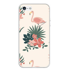 Чехол для iPhone 5/5S матовый с принтом Розовый фламинго и цветы , Силикон | Область печати: задняя сторона чехла, без боковых панелей | animal | bird | flamingo | pink | pnik flamingo | животные | папоротник | птицы | розовый | розовый фламинго | фламинго | цветы