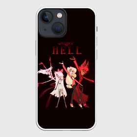 Чехол для iPhone 13 mini с принтом Hazbin Hotel. Welcome to Hell ,  |  | alastor | angel | charlie | dust | hazbin | hotel | husk | katie | pentious | sir | vaggie | аластор | вэгги | даст | кэти | отель | пентиус | сэр | хазбин | хаск | чарли | энджел