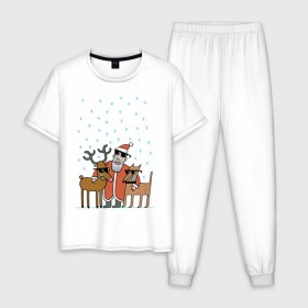 Мужская пижама хлопок с принтом THE HATTERS: Дед Мороз не показывает слёз , 100% хлопок | брюки и футболка прямого кроя, без карманов, на брюках мягкая резинка на поясе и по низу штанин
 | hatters | дед мороз | джипси | музыченко | новый год | олень | рождество | рок | ска | снег | снежинки | фолк | шляпники
