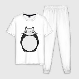 Мужская пижама хлопок с принтом Panda Totoro , 100% хлопок | брюки и футболка прямого кроя, без карманов, на брюках мягкая резинка на поясе и по низу штанин
 | forest | friend | ghibli | japan | keeper | miyazaki | nature | neigbor | neighbour | panda | totoro | анимация | аниме | гибли | друг | животные | лес | любовь | милый | мир | миядзаки | мульт | мультфильм | панда | приключения | природа | сказка