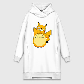 Платье-худи хлопок с принтом Pika Totoro ,  |  | forest | friend | ghibli | japan | keeper | miyazaki | nature | neigbor | neighbour | pikachu | pokemon | totoro | анимация | аниме | гибли | друг | животные | лес | любовь | милый | мир | миядзаки | мульт | мультфильм | пика | пикачу | покемон | приключе