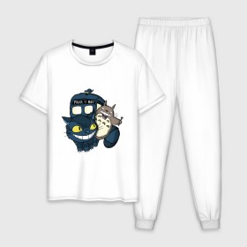 Мужская пижама хлопок с принтом Tardis Totoro , 100% хлопок | брюки и футболка прямого кроя, без карманов, на брюках мягкая резинка на поясе и по низу штанин
 | doctor who | forest | friend | ghibli | japan | keeper | miyazaki | nature | neigbor | neighbour | tardis | totoro | анимация | аниме | гибли | доктор кто | друг | животные | кот | лес | любовь | милый | мир | миядзаки | мульт | мультфильм | приключения |