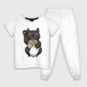 Детская пижама хлопок с принтом Totoro Maneki Neko , 100% хлопок |  брюки и футболка прямого кроя, без карманов, на брюках мягкая резинка на поясе и по низу штанин
 | Тематика изображения на принте: cat | forest | friend | ghibli | japan | keeper | miyazaki | nature | neigbor | neighbour | totoro | анимация | аниме | гибли | друг | животные | кот | котенок | котик | кошка | лес | любовь | милый | мир | миядзаки | мульт | мультфильм