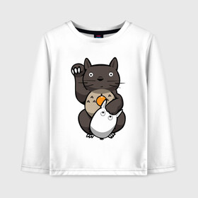 Детский лонгслив хлопок с принтом Totoro Maneki Neko , 100% хлопок | круглый вырез горловины, полуприлегающий силуэт, длина до линии бедер | cat | forest | friend | ghibli | japan | keeper | miyazaki | nature | neigbor | neighbour | totoro | анимация | аниме | гибли | друг | животные | кот | котенок | котик | кошка | лес | любовь | милый | мир | миядзаки | мульт | мультфильм