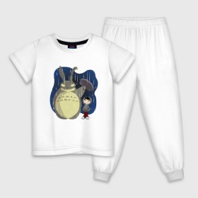 Детская пижама хлопок с принтом Donnie Totoro , 100% хлопок |  брюки и футболка прямого кроя, без карманов, на брюках мягкая резинка на поясе и по низу штанин
 | Тематика изображения на принте: donnie darko | forest | friend | ghibli | japan | keeper | miyazaki | nature | neigbor | neighbour | totoro | анимация | аниме | гибли | донни дарко | друг | животные | лес | любовь | милый | мир | миядзаки | мульт | мультфильм | приключения