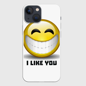 Чехол для iPhone 13 mini с принтом I like you ,  |  | emoji | зубы | интернет | любовь | мем | настроение | симпатия | смайл | смайлик | улыбка | эмоджи