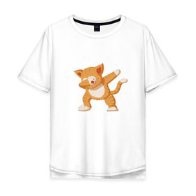 Мужская футболка хлопок Oversize с принтом Cat Dabbing , 100% хлопок | свободный крой, круглый ворот, “спинка” длиннее передней части | cat | cat dabbing | cat meme | dab | dabbing | meme | даб | интернет приколы | кот | мем | мем с котом | мемасик | мемы | приколы | юмор