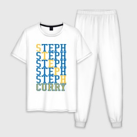 Мужская пижама хлопок с принтом Steph Curry , 100% хлопок | брюки и футболка прямого кроя, без карманов, на брюках мягкая резинка на поясе и по низу штанин
 | Тематика изображения на принте: 