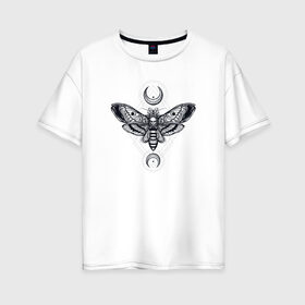 Женская футболка хлопок Oversize с принтом Мотылек , 100% хлопок | свободный крой, круглый ворот, спущенный рукав, длина до линии бедер
 | искусство | мотылек | насекомое | полумесяц | рисунок | татту | череп