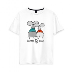 Женская футболка хлопок Oversize с принтом Mouse Year , 100% хлопок | свободный крой, круглый ворот, спущенный рукав, длина до линии бедер
 | 