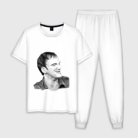 Мужская пижама хлопок с принтом Квентин Тарантино , 100% хлопок | брюки и футболка прямого кроя, без карманов, на брюках мягкая резинка на поясе и по низу штанин
 | 