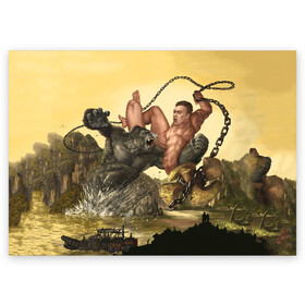 Поздравительная открытка с принтом Aniki Fight Art , 100% бумага | плотность бумаги 280 г/м2, матовая, на обратной стороне линовка и место для марки
 | aniki | aquarell | art | billy | billy herrington | gachi | gachimuchi | van | акварель | аники | арт | вэн | гачи | гачибасс | гачимучи