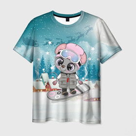 Мужская футболка 3D с принтом Милая мышка на сноуборде , 100% полиэфир | прямой крой, круглый вырез горловины, длина до линии бедер | Тематика изображения на принте: 2020 | mouse | rat | годкрысы | годмыши | зима | зимняя | крыса | мороз | мышка | мышь | новогодняя | новый год | новый год 2020 | рождество | симолгода | снег | холод