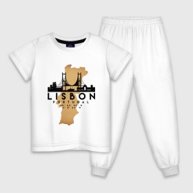 Детская пижама хлопок с принтом Лиссабон (Португалия) , 100% хлопок |  брюки и футболка прямого кроя, без карманов, на брюках мягкая резинка на поясе и по низу штанин
 | Тематика изображения на принте: city | lisbon | portugal | ronaldo | travel | город | европа | карта | лиссабон | мир | португалия | приключение | путешествие | роналду | столица | страна | тиризм | турист | флаг