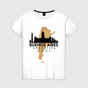 Женская футболка хлопок с принтом Буэнос-Айрес (Аргентина) , 100% хлопок | прямой крой, круглый вырез горловины, длина до линии бедер, слегка спущенное плечо | argentina | city | messi | travel | аргентина | город | европа | карта | курорт | месси | мир | приключение | путешествие | столица | страна | тиризм | турист | флаг