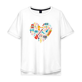 Мужская футболка хлопок Oversize с принтом Музыкальное Сердце , 100% хлопок | свободный крой, круглый ворот, “спинка” длиннее передней части | музыка | музыкальное сердце | музыкальные инструменты | рисунок | сердце