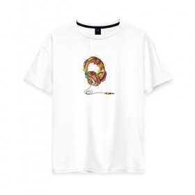 Женская футболка хлопок Oversize с принтом Наушники , 100% хлопок | свободный крой, круглый ворот, спущенный рукав, длина до линии бедер
 | 