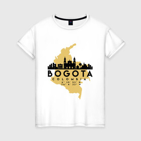 Женская футболка хлопок с принтом Богота (Колумбия) , 100% хлопок | прямой крой, круглый вырез горловины, длина до линии бедер, слегка спущенное плечо | bogota | city | columbia | travel | богота | город | европа | карта | колумбия | мир | приключение | путешествие | столица | страна | туризм | турист | флаг