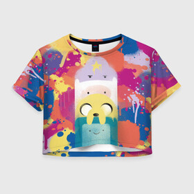 Женская футболка Crop-top 3D с принтом Adventure Time , 100% полиэстер | круглая горловина, длина футболки до линии талии, рукава с отворотами | adventure time | dsgnosadchaya | vdosadir | бимо | время приключений | джейк | пендлтон уорд | пупырка | финн