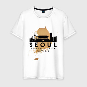 Мужская футболка хлопок с принтом Сеул (Южная Корея) , 100% хлопок | прямой крой, круглый вырез горловины, длина до линии бедер, слегка спущенное плечо. | city | korea | seoul | travel | город | европа | карта | корея | мир | приключение | путешествие | сеул | столица | страна | туризм | турист | флаг