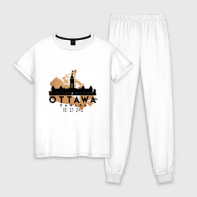 Женская пижама хлопок с принтом Оттава (Канада) , 100% хлопок | брюки и футболка прямого кроя, без карманов, на брюках мягкая резинка на поясе и по низу штанин | 