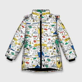 Зимняя куртка для девочек 3D с принтом Adventure Time , ткань верха — 100% полиэстер; подклад — 100% полиэстер, утеплитель — 100% полиэстер. | длина ниже бедра, удлиненная спинка, воротник стойка и отстегивающийся капюшон. Есть боковые карманы с листочкой на кнопках, утяжки по низу изделия и внутренний карман на молнии. 

Предусмотрены светоотражающий принт на спинке, радужный светоотражающий элемент на пуллере молнии и на резинке для утяжки. | Тематика изображения на принте: adventure time | algebraic | awesomatude | bmo | dsgnosadchaya | время приключений | джейк | пендлтон уорд | финн