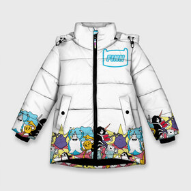 Зимняя куртка для девочек 3D с принтом Finn Adventure Time , ткань верха — 100% полиэстер; подклад — 100% полиэстер, утеплитель — 100% полиэстер. | длина ниже бедра, удлиненная спинка, воротник стойка и отстегивающийся капюшон. Есть боковые карманы с листочкой на кнопках, утяжки по низу изделия и внутренний карман на молнии. 

Предусмотрены светоотражающий принт на спинке, радужный светоотражающий элемент на пуллере молнии и на резинке для утяжки. | adventure time | dsgnosadchaya | vdosadir | бимо | время приключений | гантер | джейк | марселин | пендлтон уорд | пупырка | снежный король | финн