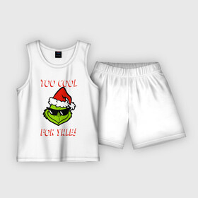 Детская пижама с шортами хлопок с принтом Гринч ,  |  | christmas | grinch | гринч | зелёный | монстр | нг | новогодний | новый год | рождество