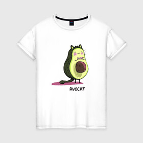 Женская футболка хлопок с принтом Авокот , 100% хлопок | прямой крой, круглый вырез горловины, длина до линии бедер, слегка спущенное плечо | avocat | авокадо | кот | рисунок