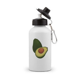 Бутылка спортивная с принтом Авокадо , металл | емкость — 500 мл, в комплекте две пластиковые крышки и карабин для крепления | авокадо | еда | рисунок