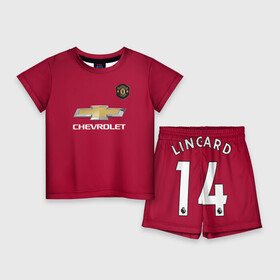 Детский костюм с шортами 3D с принтом Lingard Manchester United ,  |  | champions | football | lingard | manchester | manchester united | soccer | united | лига чемпионов | лингард | манчестер | манчестер юнайтед | форма | формы | футбол | юнайтед