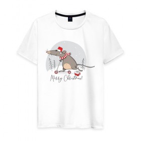 Мужская футболка хлопок с принтом Крыса на самокате 2020 , 100% хлопок | прямой крой, круглый вырез горловины, длина до линии бедер, слегка спущенное плечо. | 