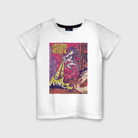 Детская футболка хлопок с принтом Единорог Атакует , 100% хлопок | круглый вырез горловины, полуприлегающий силуэт, длина до линии бедер | Тематика изображения на принте: comic | horse | unicorn | единорог | комикс