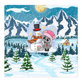 Магнитный плакат 3Х3 с принтом Милая мышка со снеговиком , Полимерный материал с магнитным слоем | 9 деталей размером 9*9 см | 2020 | mouse | rat | годкрысы | годмыши | зима | зимняя | крыса | мороз | мышка | мышь | новогодняя | новый год | новый год 2020 | рождество | симолгода | снег | холод