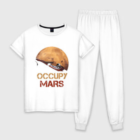 Женская пижама хлопок с принтом Захватить Марс , 100% хлопок | брюки и футболка прямого кроя, без карманов, на брюках мягкая резинка на поясе и по низу штанин | earth | mars | moon | nasa | red | space | астронавт | гагарин | земля | инопланетянин | комета | космонавт | космос | красный | луна | марс | марсианин | мереорит | наса | нло | планета | пришелец | ракета | солнце