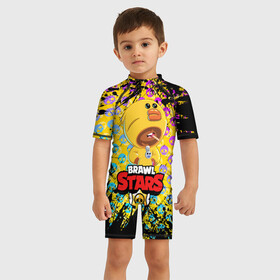 Детский купальный костюм 3D с принтом BRAWL STARS SALLY LEON. , Полиэстер 85%, Спандекс 15% | застежка на молнии на спине | brawl stars | leon | moba | sally leon | бравл старс | жанр | игра | леон | утка