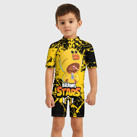 Детский купальный костюм 3D с принтом BRAWL STARS SALLY LEON. , Полиэстер 85%, Спандекс 15% | застежка на молнии на спине | brawl stars | leon | moba | sally leon | бравл старс | жанр | игра | леон | утка