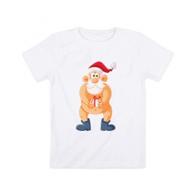 Детская футболка хлопок с принтом Голый Санта , 100% хлопок | круглый вырез горловины, полуприлегающий силуэт, длина до линии бедер | Тематика изображения на принте: 2020 | mouse | rat | годкрысы | годмыши | зима | зимняя | крыса | мороз | мышка | мышь | новогодняя | новый год | новый год 2020 | рождество | симолгода | снег | холод