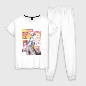 Женская пижама хлопок с принтом Beastars , 100% хлопок | брюки и футболка прямого кроя, без карманов, на брюках мягкая резинка на поясе и по низу штанин | anime | beastars | аниме | выдающиеся звери