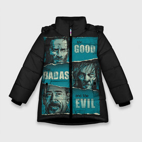 Зимняя куртка для девочек 3D с принтом Good Badass Evil , ткань верха — 100% полиэстер; подклад — 100% полиэстер, утеплитель — 100% полиэстер. | длина ниже бедра, удлиненная спинка, воротник стойка и отстегивающийся капюшон. Есть боковые карманы с листочкой на кнопках, утяжки по низу изделия и внутренний карман на молнии. 

Предусмотрены светоотражающий принт на спинке, радужный светоотражающий элемент на пуллере молнии и на резинке для утяжки. | Тематика изображения на принте: amc | carol | daryl | dixon | michonne | negan | reaction | rick | season 10 | twd | zombies | диксон | дэрил | зомби | мертвецы | мишонн | неган | реакция | рик | ходячие