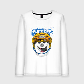 Женский лонгслив хлопок с принтом Hockey Dog , 100% хлопок |  | art | dog | dog in the helmet | dog with the puck | doggie | helmet | hockey | puck | арт | пёс | пёсик | собака | собака в шлеме | собака с шайбой | собачка | хоккей | шайба | шлем