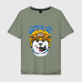 Мужская футболка хлопок Oversize с принтом Hockey Dog , 100% хлопок | свободный крой, круглый ворот, “спинка” длиннее передней части | art | dog | dog in the helmet | dog with the puck | doggie | helmet | hockey | puck | арт | пёс | пёсик | собака | собака в шлеме | собака с шайбой | собачка | хоккей | шайба | шлем