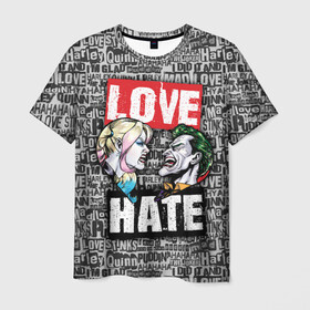 Мужская футболка 3D с принтом Love Hate , 100% полиэфир | прямой крой, круглый вырез горловины, длина до линии бедер | harleen quinzel | harley | harley quin | harley quinn | joker | shtatharley | джокер | харли квин | харли квинн | харли куин | харли куинн | харлин квинзель
