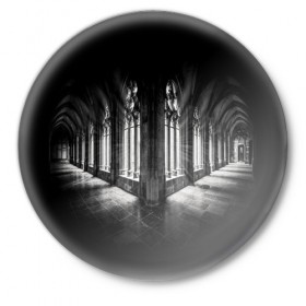 Значок с принтом Темные коридоры ,  металл | круглая форма, металлическая застежка в виде булавки | готика | коридоры | стиль | темные