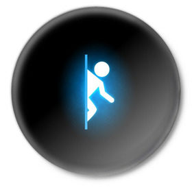 Значок с принтом Portal ,  металл | круглая форма, металлическая застежка в виде булавки | portal | игра | футболка | чёрный