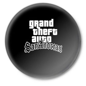 Значок с принтом GTA San Andreas ,  металл | круглая форма, металлическая застежка в виде булавки | Тематика изображения на принте: gta | sa | sanandreas | футболка | чёрный