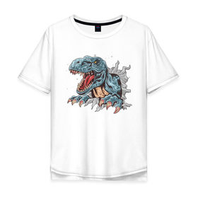 Мужская футболка хлопок Oversize с принтом Тираннозавр , 100% хлопок | свободный крой, круглый ворот, “спинка” длиннее передней части | динозавр | животные | злость | круто | природа | тираннозавр