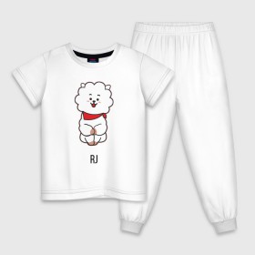 Детская пижама хлопок с принтом BTS BT21 RJ , 100% хлопок |  брюки и футболка прямого кроя, без карманов, на брюках мягкая резинка на поясе и по низу штанин
 | Тематика изображения на принте: bt21 | bts | j hope | jimin | jin | jungkook | k pop | puzzle star bt21 | rj | rm | suga | v | для детей | игра | музыка